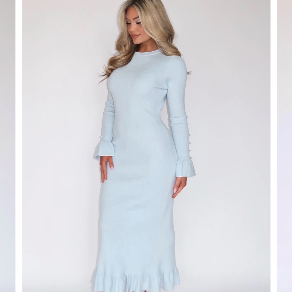 Maxi Light Blue Long Sleeve Sweater Dress